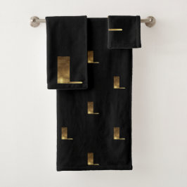 Monogramm L Schwarzes und Gold schauen elegante Badhandtuch Set