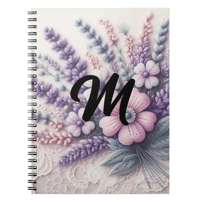 Monogramm lace florrosa lila-blauer Lavendel Notizblock (Vorderseite)
