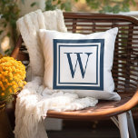 Monogramm Lake Blue und White Classic Square Kissen<br><div class="desc">Entwerfen Sie Ihr eigenes, individuelles Kissen in beliebiger Farbkombination, um sich perfekt mit Ihrer Wohngestaltung in jedem Raum abzustimmen! Verwenden Sie die Entwurfswerkzeuge, um die Hintergrundfarbe und die quadratische Randfarbe zu ändern, oder fügen Sie Ihren eigenen Text hinzu, um einen Namen, eine Monogramm-Initiale oder einen anderen speziellen Text einzufügen. Jedes...</div>