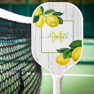 Monogramm Land Zitronen Wasserfarbe auf rustikalem Pickleball Schläger