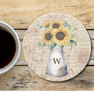 Monogramm Landsonnenblume Vintage-Buchstabe Decoup Getränkeuntersetzer