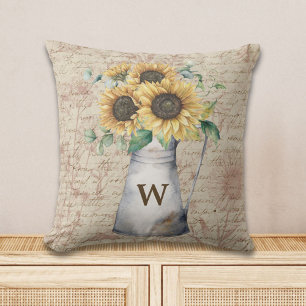 Monogramm Landsonnenblume Vintage Buchstabe Decoup Kissen