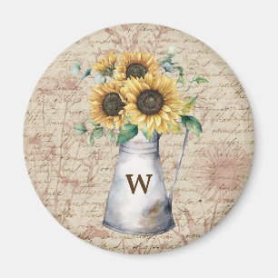 Monogramm Landsonnenblume Vintage-Buchstabe Decoup Magnet