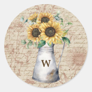 Monogramm Landsonnenblume Vintage-Buchstabe Decoup Runder Aufkleber