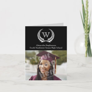 Monogramm Laurel Schwarz/Weiß Einladung