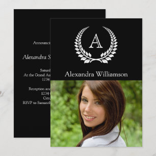 Monogramm Laurel Schwarz/Weiß Einladung