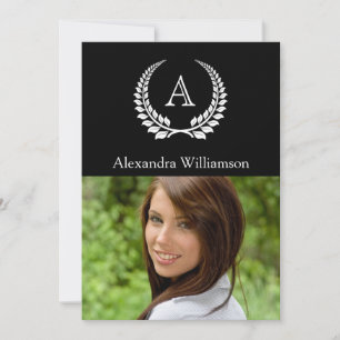 Monogramm Laurel Schwarz/Weiß Einladung