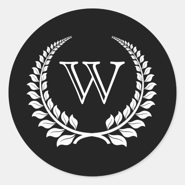Monogramm Laurel Schwarz/Weiß Runder Aufkleber (Vorderseite)