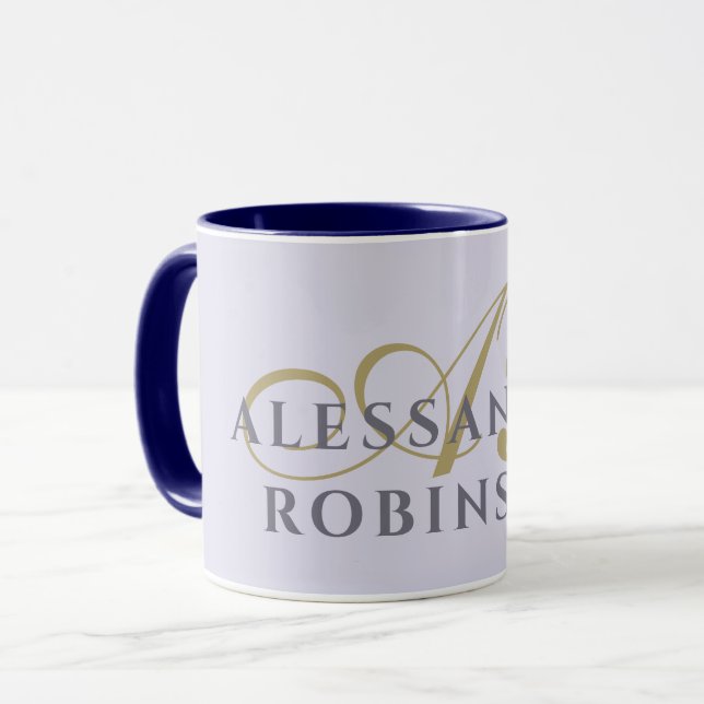 Monogramm Lavendel Gold Schwarz Minimalistischer S Tasse (Vorderseite Links)