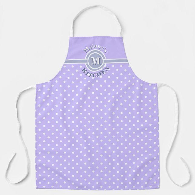 Monogramm-Lavendel- und weiße Punkte-Küchenschürze Schürze (Vorderseite)