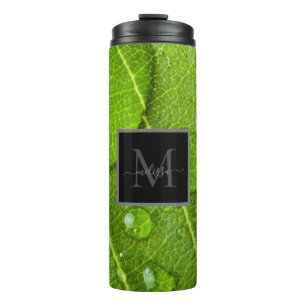 Monogramm Leaf Raindrops Thermosbecher