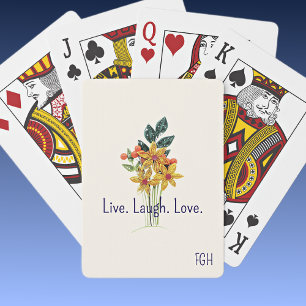 Monogramm, Lebe Lache Liebe, Papier-Blumen Spielkarten