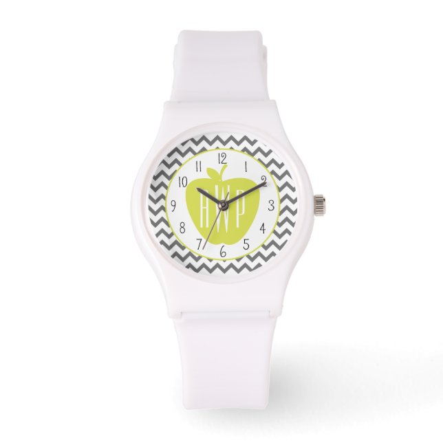 Monogramm-Lehrer für Grau Zickzack und Neon Armbanduhr (Vorderseite)