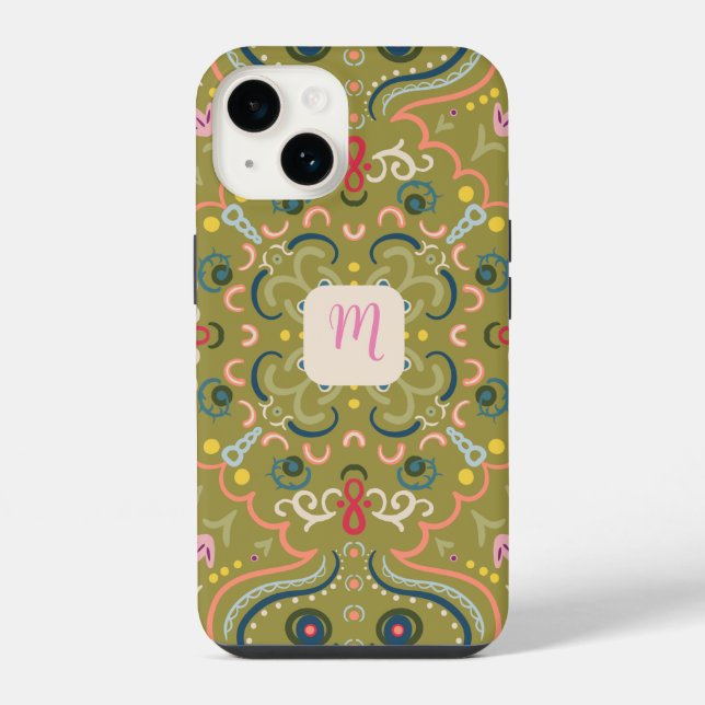 Monogramm, leicht grün und farbig iPhone hülle (Rückseite)