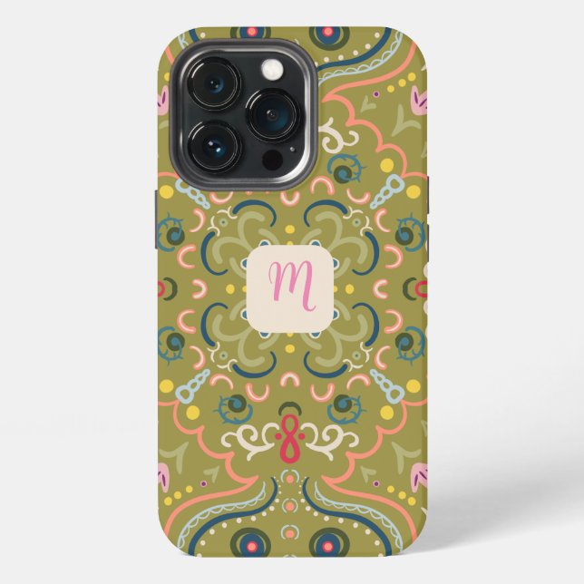 Monogramm, leicht grün und farbig iPhone hülle (Hinten)