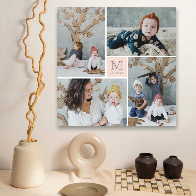 Monogramm-Leinwand der modernen Square-Familie Leinwanddruck (Modern Square Family Monogram 4 Photo Collage Canvas @ fat_fa_tin)