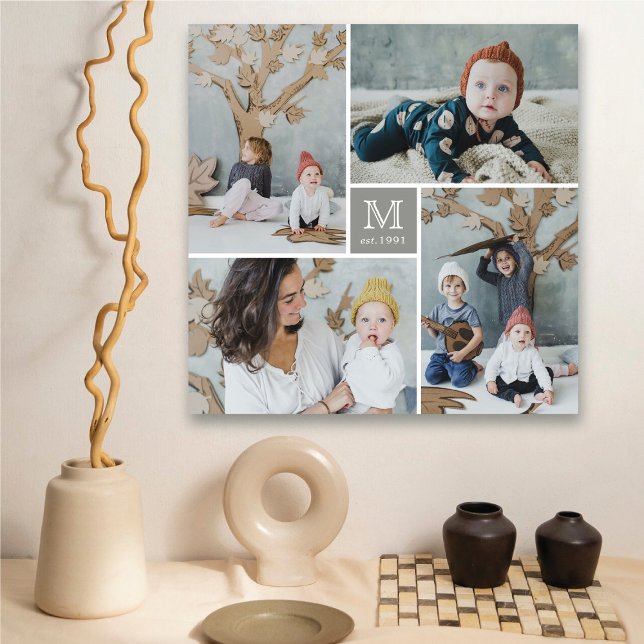 Monogramm-Leinwand der modernen Square-Familie Leinwanddruck (Modern Square Family Monogram 4 Photo Collage Canvas @ fat_fa_tin)
