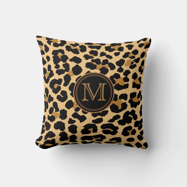 Monogramm-Leopard-Druck Kissen (Vorderseite)
