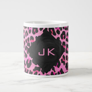Monogramm Leopard Schwarz und Hot Pink Druck Jumbo-Tasse