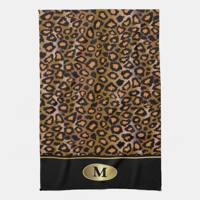 Monogramm-Leopard-Tierdruck Geschirrtuch (Vertikal)