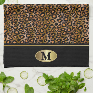 Monogramm Leopard Tiermuster Geschirrtuch