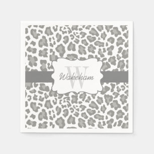 Monogramm-Leopard-weiße und graue Serviette