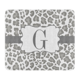 Monogramm-Leopard-weißes und graues Schneidebrett