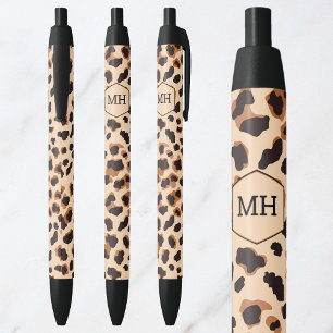 Monogramm Leoparden Druck Braun Schwarz Tiermuster Kugelschreiber