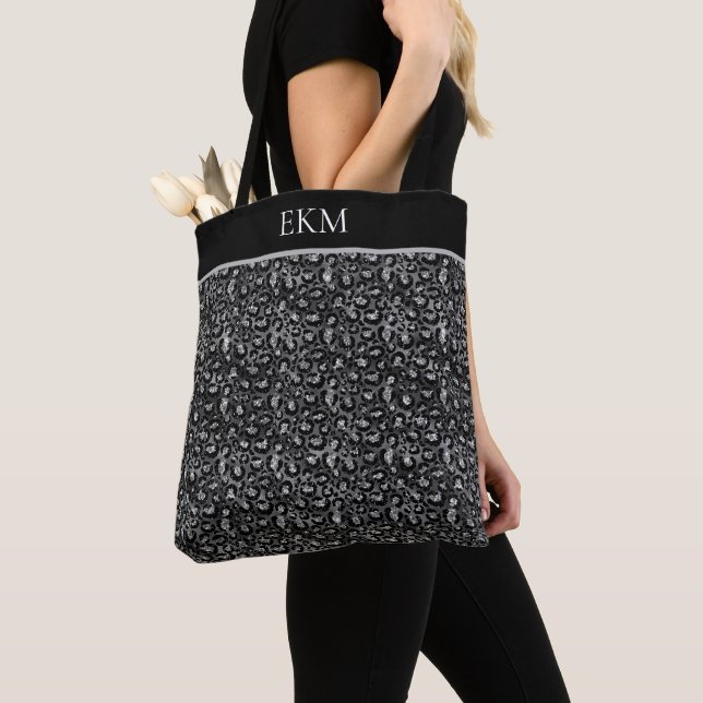 Monogramm Leoparden-Tierdruck Schwarz Silber Grau (Von Nahem)