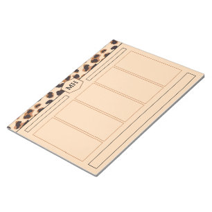 Monogramm Leopardenprint Modern Braun Schwarz Tier Notizblock