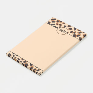 Monogramm Leopardenprint Modern Braun Schwarz Tier Post-it Klebezettel