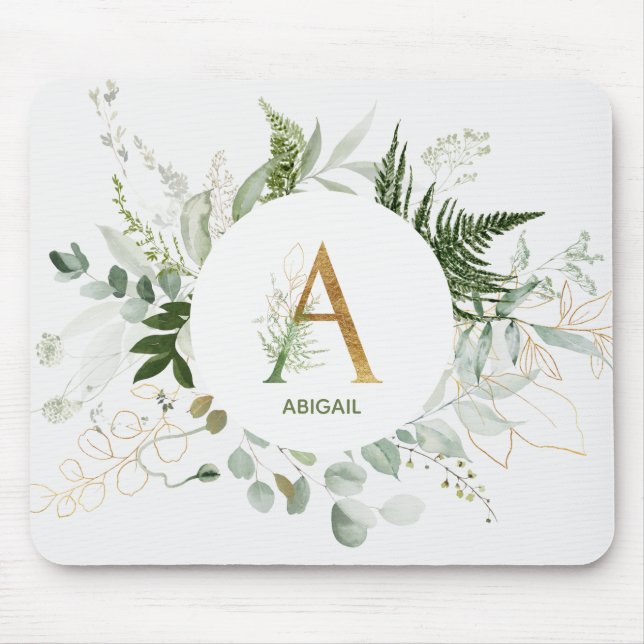 Monogramm Letter A Fern & Succulous Mouse Pad Mousepad (Vorne)