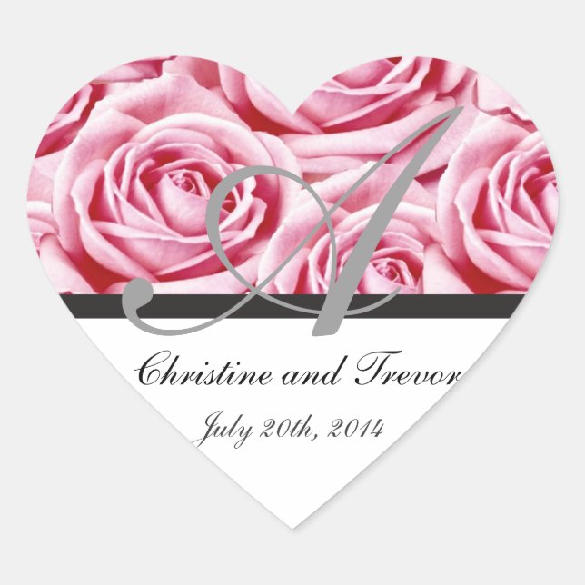 Monogramm Letter A Pink Roses Aufkleber (Vorderseite)