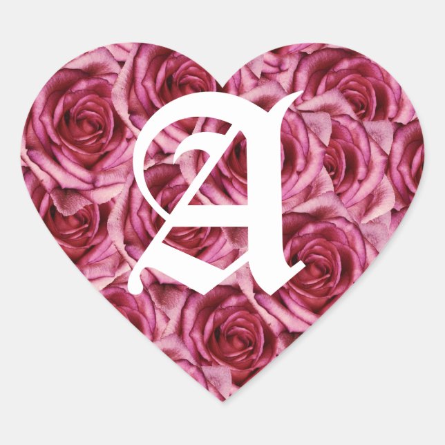 Monogramm Letter A Pink Roses Aufkleber (Vorderseite)