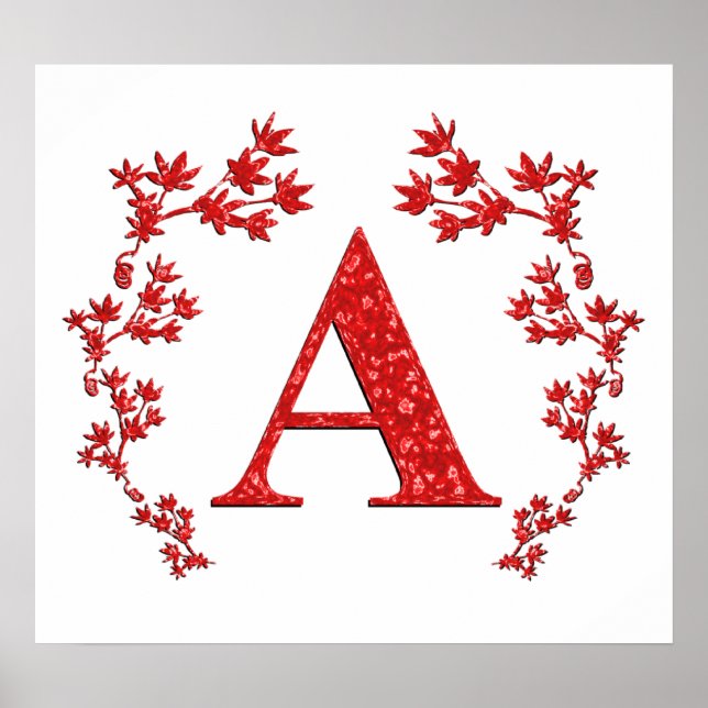 Monogramm Letter A - Rote Blätter Poster (Vorne)