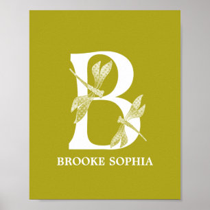 Monogramm-Letter-B-Dragonfly-Kinderzimmer Poster