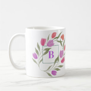 Monogramm Letter B Lila und weiß mit Blume Kaffeetasse