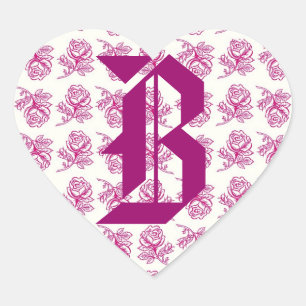 Monogramm Letter B Rosenaufkleber Herz-Aufkleber