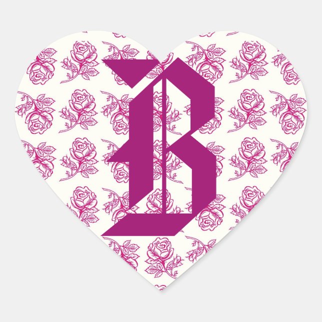 Monogramm Letter B Rosenaufkleber Herz-Aufkleber (Vorderseite)