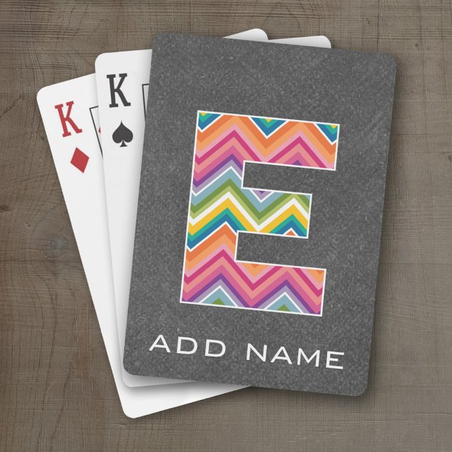 Monogramm Letter E - Helle Zickzack Kopfplatte Spielkarten (Personalized Playing Cards - Large Monogram)