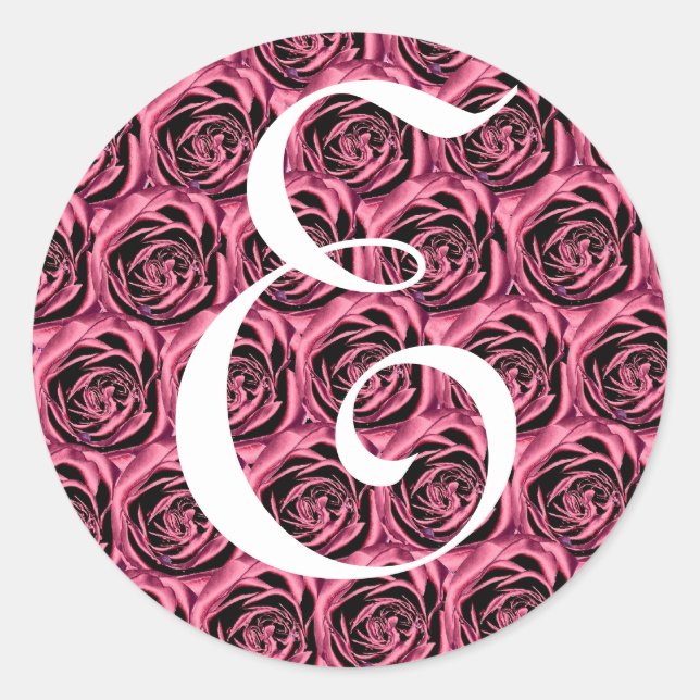 Monogramm Letter E Pink Roses Aufkleber (Vorderseite)
