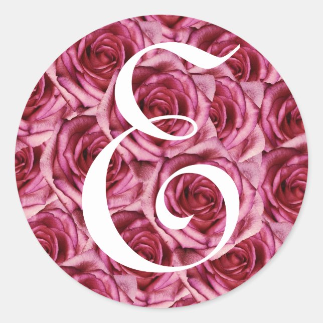 Monogramm Letter E Pink Roses Aufkleber (Vorderseite)