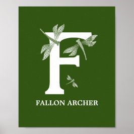 Monogramm-Letter-F-Dragonfly-Kinderzimmer Poster