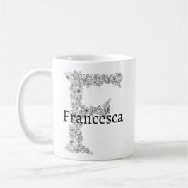 Monogramm Letter F Schwarz-weiße botanische Blüte Kaffeetasse