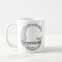 Monogramm Letter G Schwarz-weiß Botanischer Flor Kaffeetasse