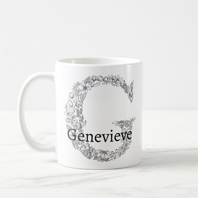 Monogramm Letter G Schwarz-weiß Botanischer Flor Kaffeetasse (Links)