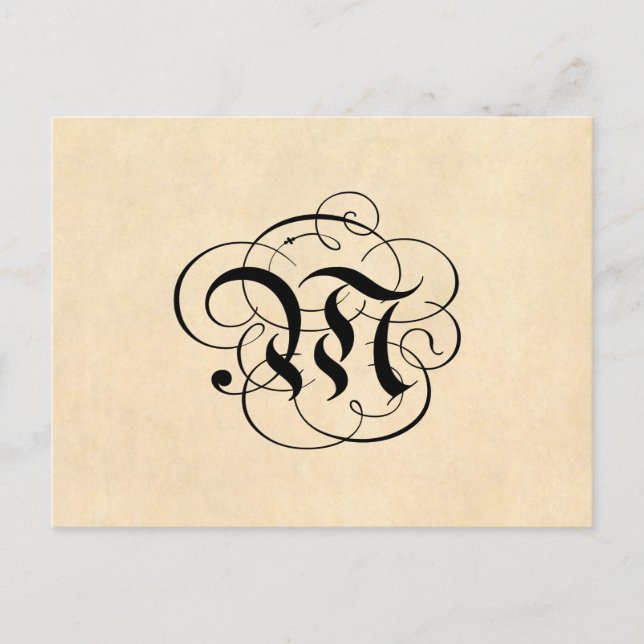 Monogramm Letter M Vintages Pergament Postkarte (Vorderseite)