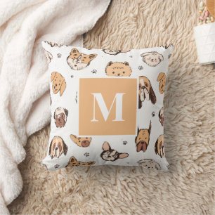 Monogramm Letter Niedlich Doodle Dog Muster Dog Lo Kissen