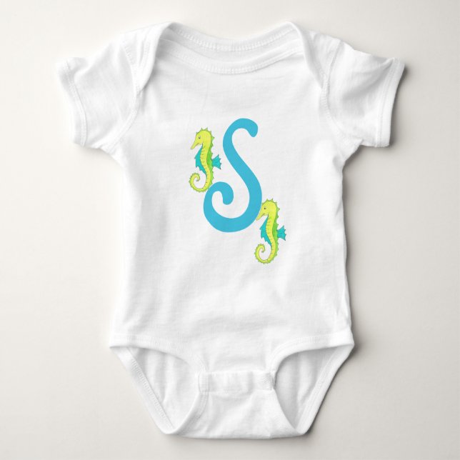 Monogramm Letter S Mit Monogramm Seepferd Baby Strampler (Vorderseite)