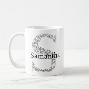 Monogramm Letter S Schwarz-weiß Botanischer Flor Kaffeetasse